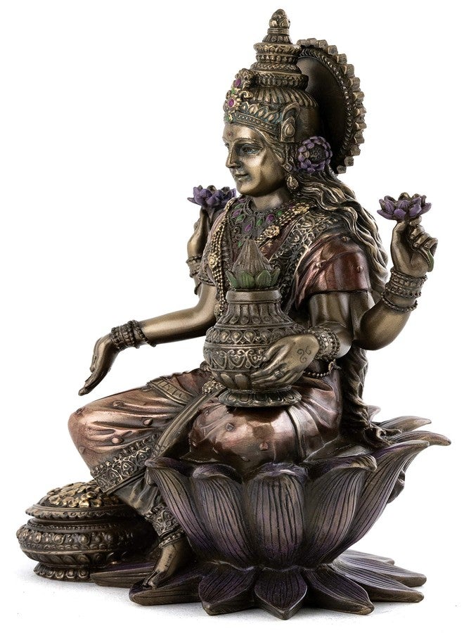 Top Collection Lakshmi Statue Seated on Lotus Platform - Goddess of Wealth, Prosperity, Wisdom, and Fortune Sculpture in Premium Cold Cast Bronze - 7-Inch Collectible Hindu Figurine - Image 2